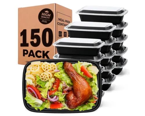 Disposable Rectangular Microwavable Heavy Weight Containers with Lids - 150 Count