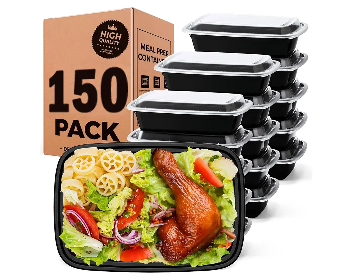 Disposable Rectangular Microwavable Heavy Weight Containers with Lids - 150 Count