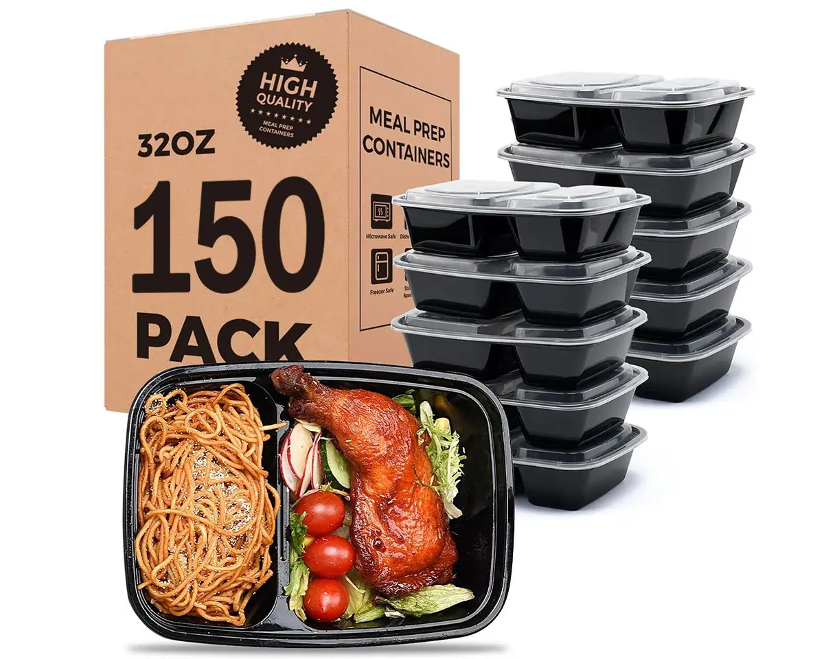 disposable two compartment food container 150 Pack