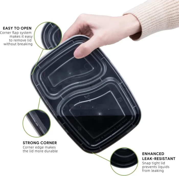 disposable two compartment plastic food container
